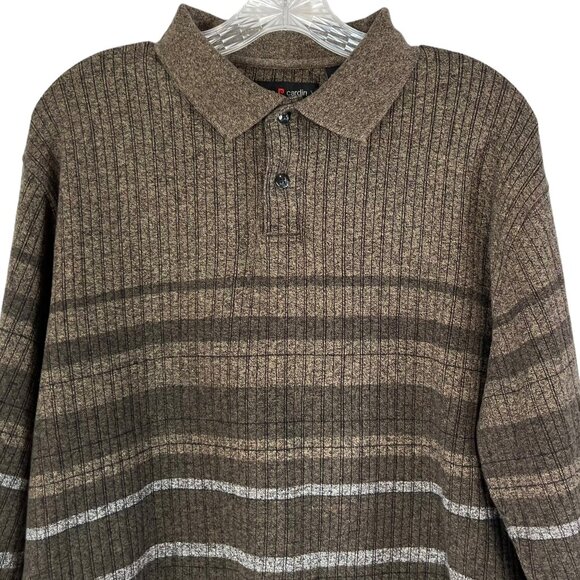 Pierre Cardin Mens Vintage Sweater Shirt Brown Ribbed Collar Size Large - Picture 3 of 7
